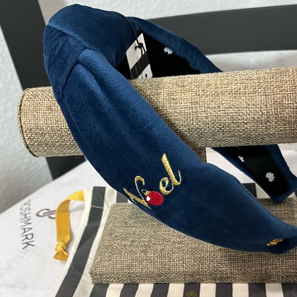 LELE SADOUGHI NWT AUTHENTIC NAVY NOEL/JOY EMBROIDERED KNOTTED HOLIDAY HEADBAND